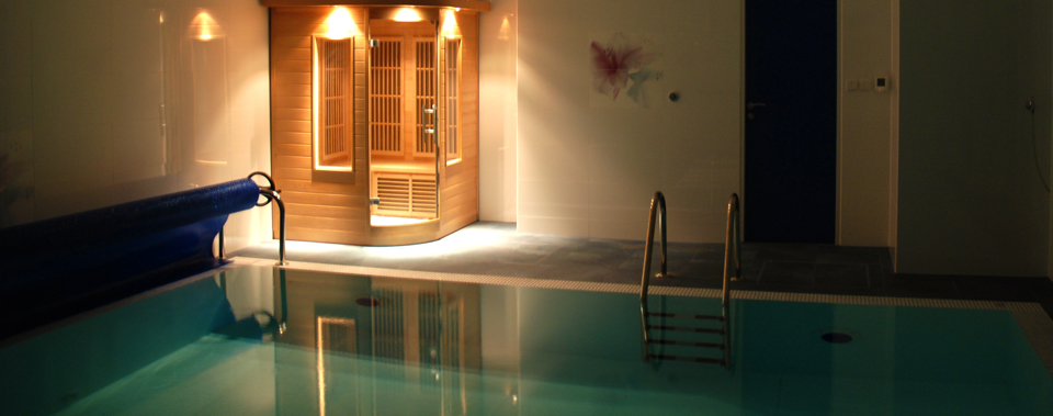 Wellness - vnitřní bazén s protiproudem a infra-sauna